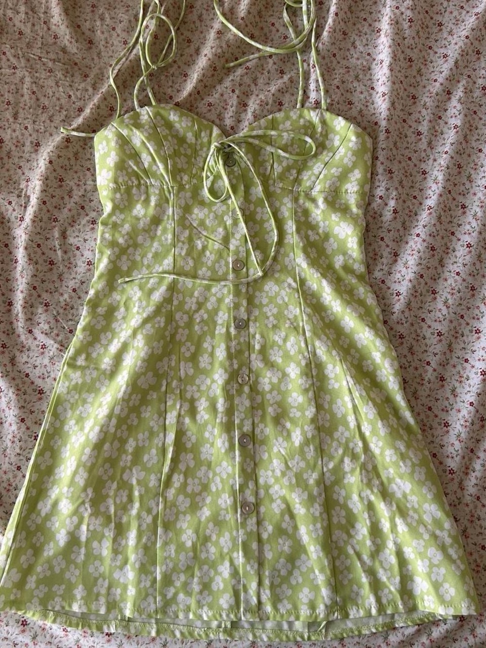 Princess Polly Lime Green Floral Button-Front Sundress